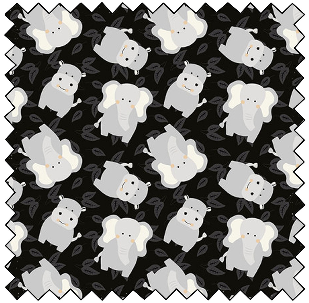 Into The Jungle - Tossed Elephants and HIppos - CHARCOAL- sale