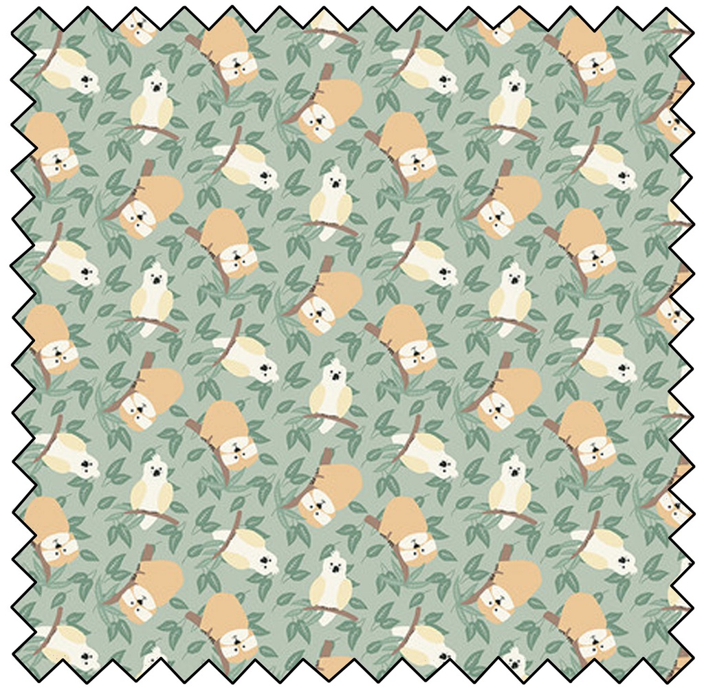 Into The Jungle - Tossed Birds & Sloths - GREEN- SALE