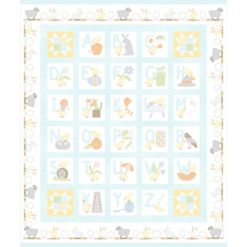 Little Chicks Flannel Alphabet Panel - AQUA