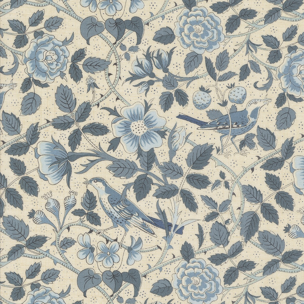 SACRE BLEU - Oiseaux Floral - Pearl/French Blue
