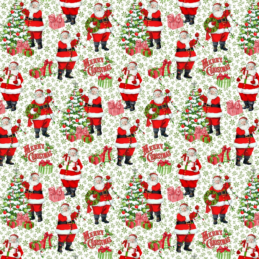 Vintage Christmas - Santa - Green Multi - sale
