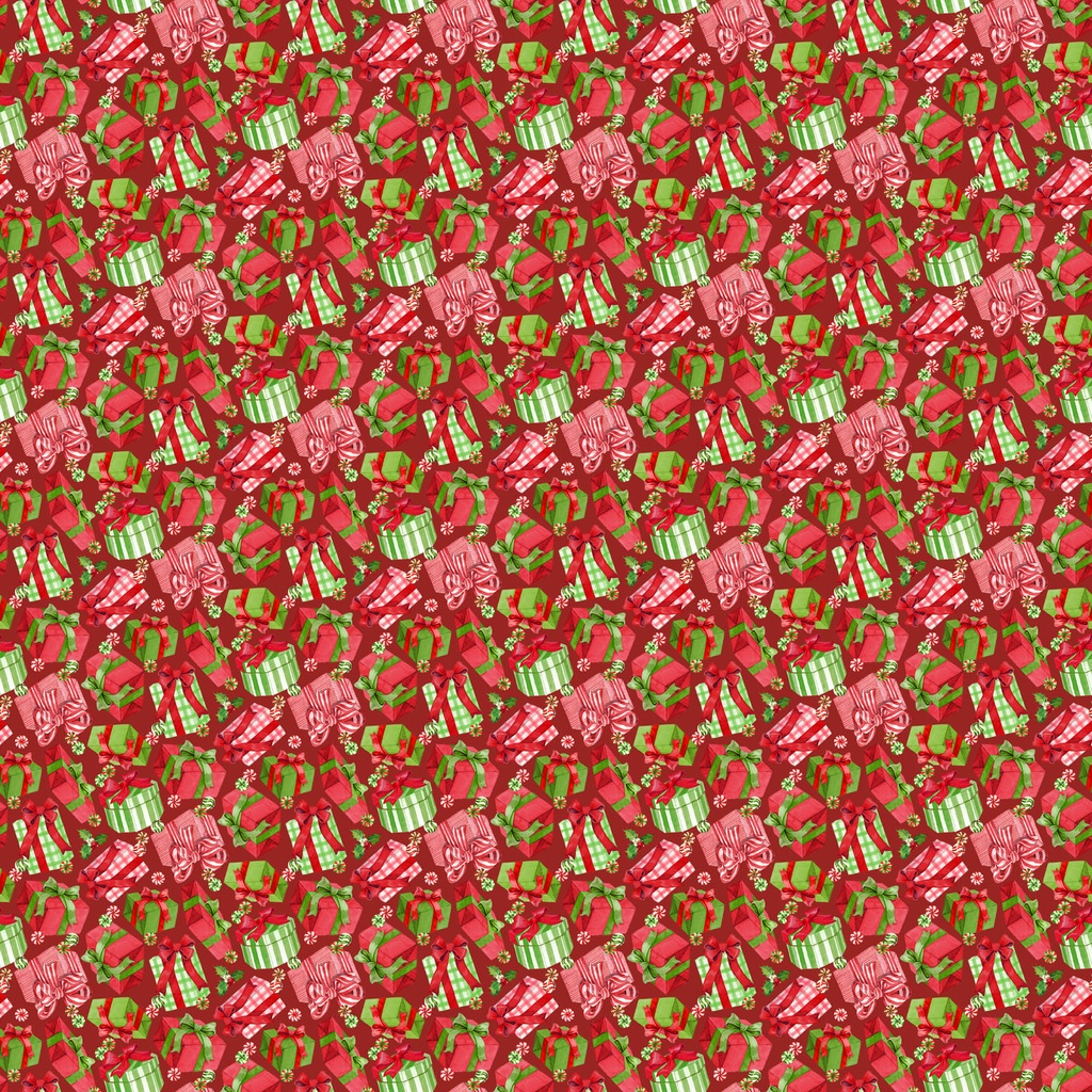 Vintage Christmas - Presents - Dark Red Multi