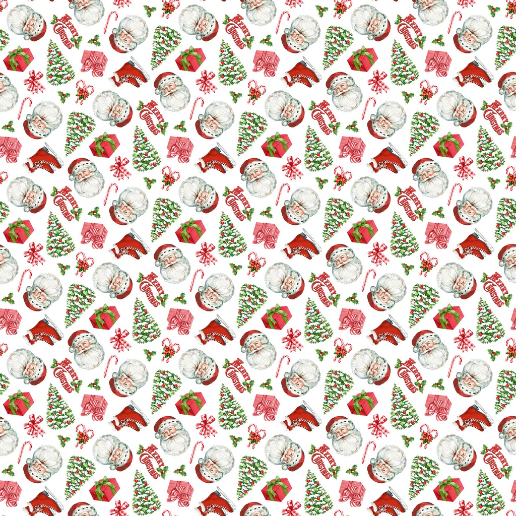 Vintage Christmas - Santa Toss - White Multi