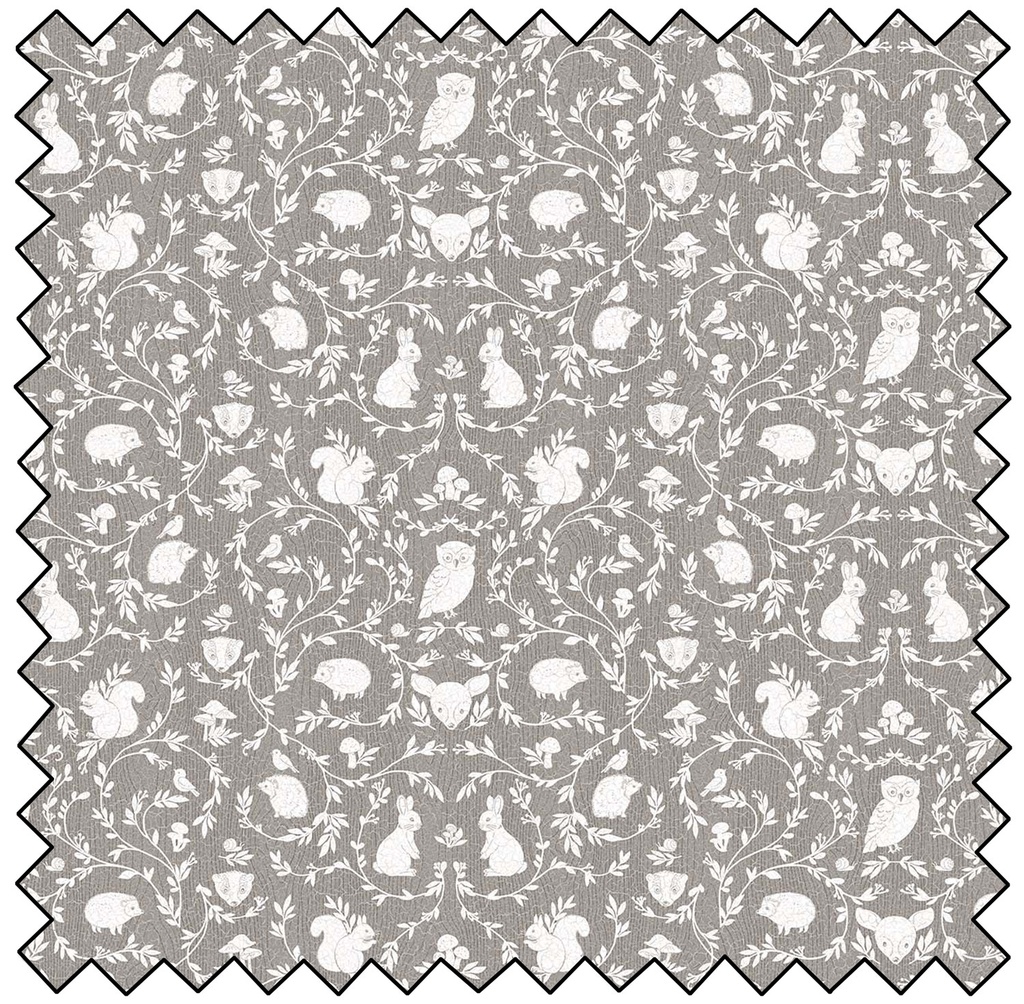 Woodland Adventures - Animal Damask - MID GRAY