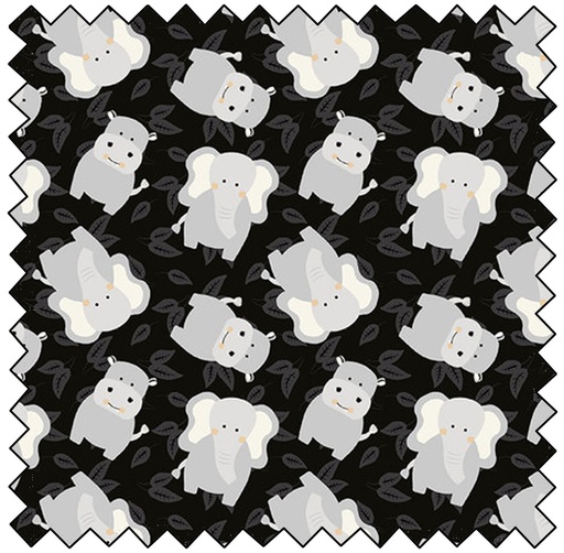 [HEG888-99] Into The Jungle - Tossed Elephants and HIppos - CHARCOAL- sale