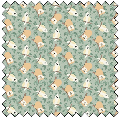 [HEG894-64] Into The Jungle - Tossed Birds & Sloths - GREEN- SALE