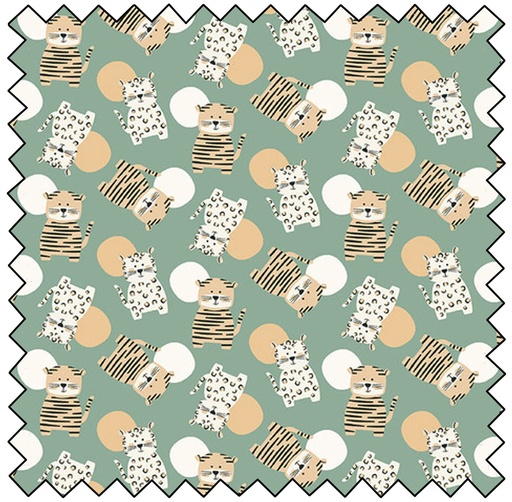 [HEG892-64] Into The Jungle - Tossed Tigers & Leopards - GREEN - sale