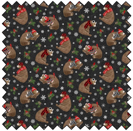 [N27058-99] Beary Merry Christmas - Tossed Bears - BLACK MULTI