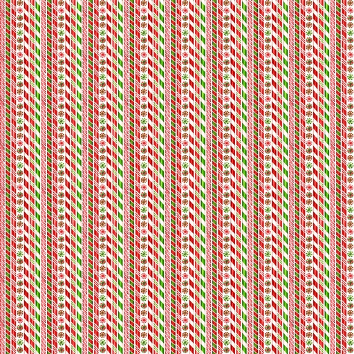 [NDP28167-10] Vintage Christmas - Candy Stripe - White Multi