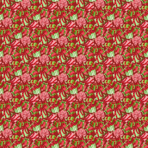 [NDP28166-26] Vintage Christmas - Presents - Dark Red Multi - sale