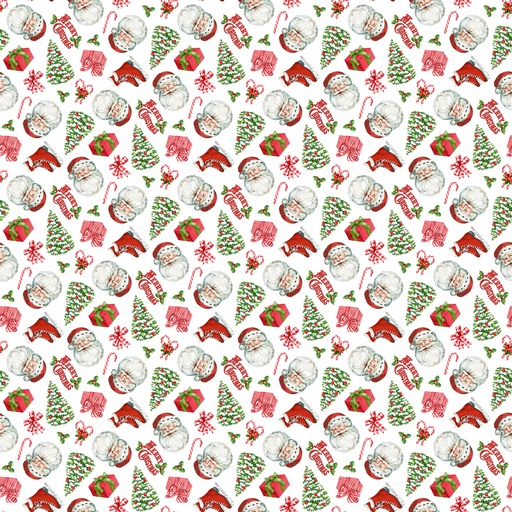 [NDP28165-10] Vintage Christmas - Santa Toss - White Multi - sale