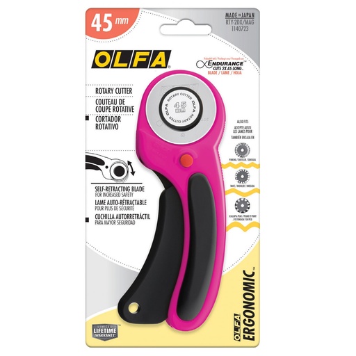 [O1140723] OLFA Ergonomic Rotary Cutter - 45 MM - MAGENTA